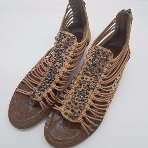 SAM EDELMAN DAHLIA EMBELLISHED GLADIATOR SANDALS TAN/CAMEL SIZE 8.5M